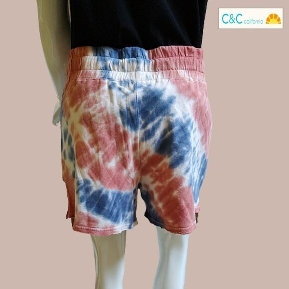 C&C California NEW INDIGO BLUE Dopamine Tie Dye Drawstring Elastic Sweat Short M - Picture 10 of 12